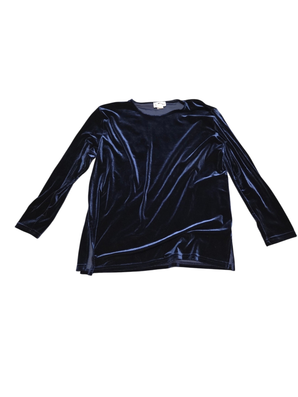 Velvet Long Sleeve Top in Navy Blue